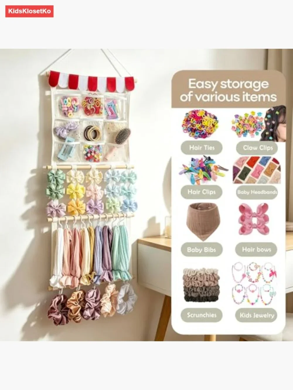 Large Capacity Hair Bow Organizer - Holds 60+ Headbands - Wall Mount & Space